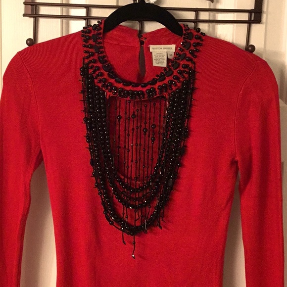 Boston Proper Red Sweater w/ Black Embellishments - Picture 2 of 9
